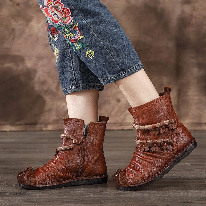 Herbst-winter-leder-blumen-bequeme Retro-stiefel |geschenk-schuhe