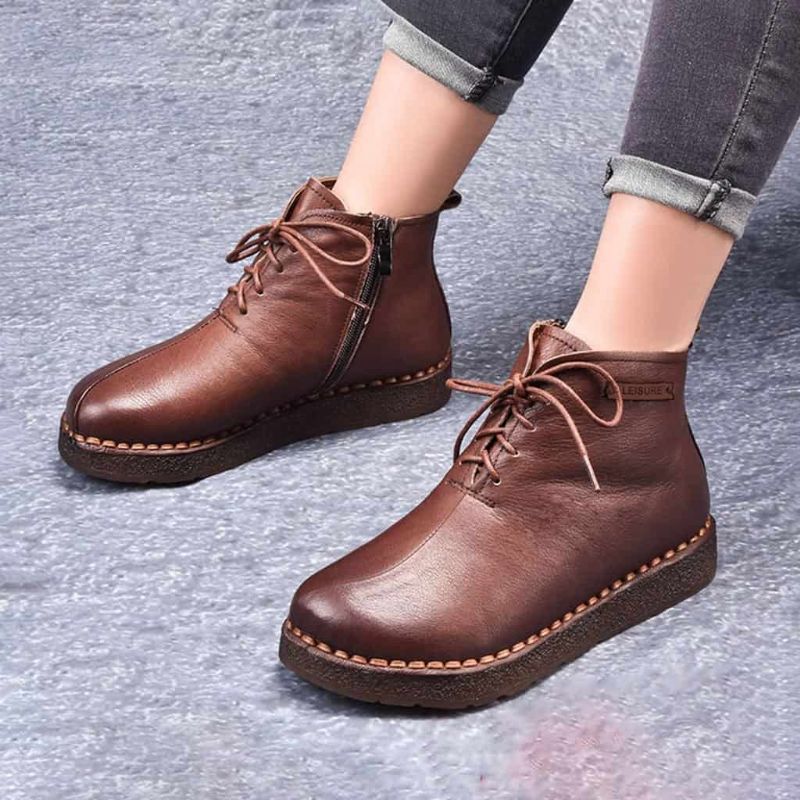 Herbst-winter-leder Handgefertigte Retro-damenstiefel