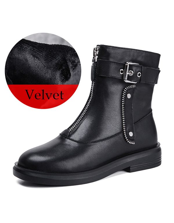 Herbst-winter-leder-reißverschluss-punk-stiefel Schwarz