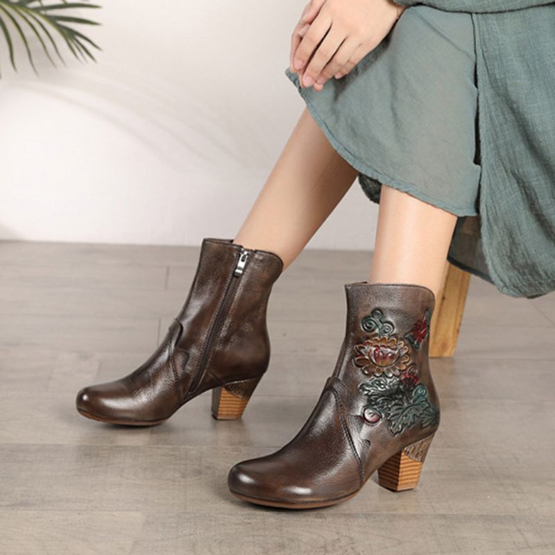 Herbst-winter-leder-retro-damenstiefel | Geschenk Schuhe