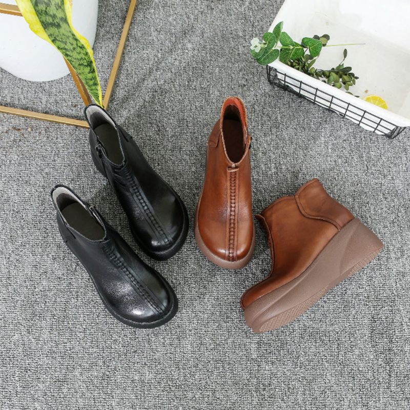 Herbst Winter Leder Retro Dicke Stiefeletten | Schuhe Verschenken