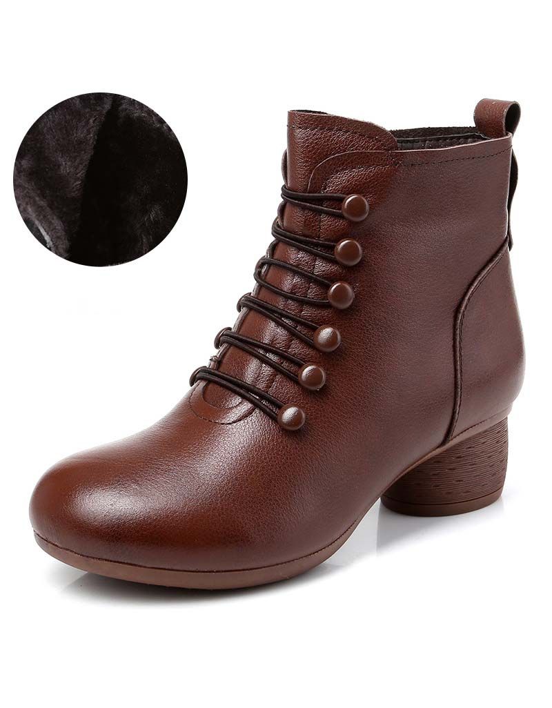 Herbst Winter Retro Leder Bequeme Damen Chunky Stiefel