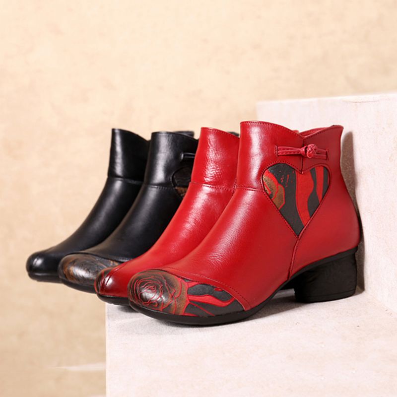 Herbst-winter-retro-leder Handgefertigte Klobige Stiefel | Geschenk Schuhe