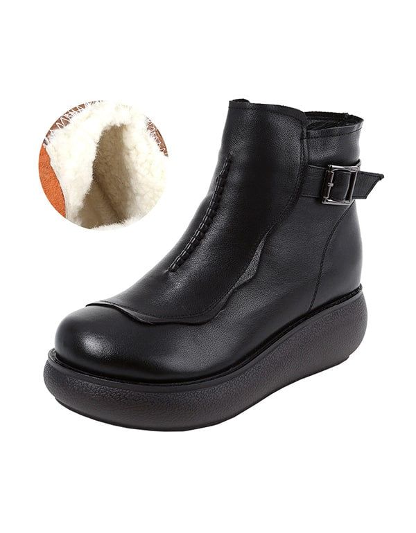 Herbst-winter-retro-leder-keilstiefel Für Damen