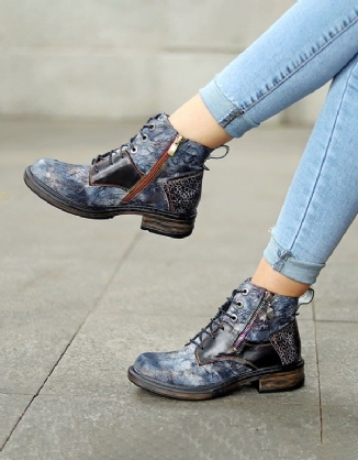 Herbstliche Handgefertigte Lederstiefeletten Mit Retro-print