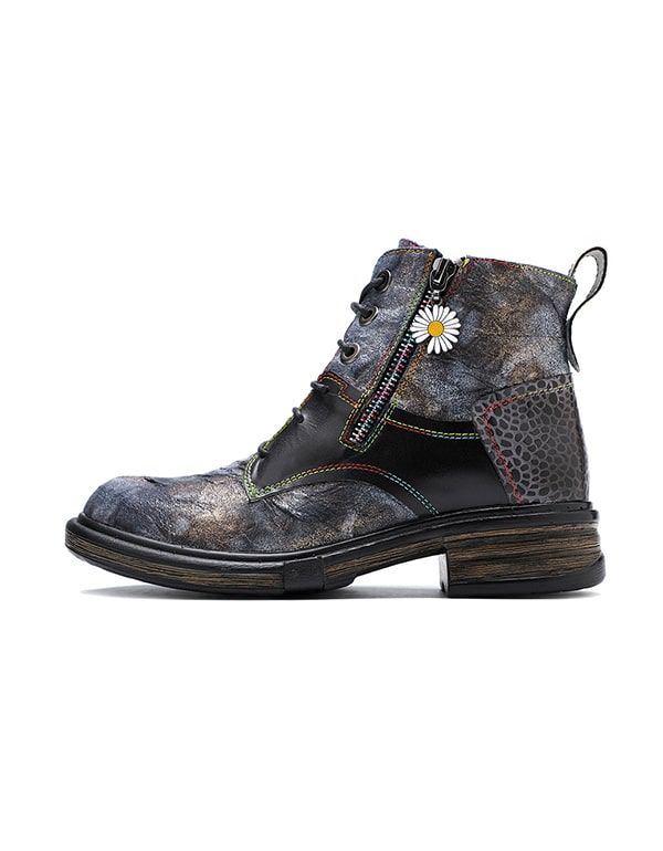 Herbstliche Handgefertigte Lederstiefeletten Mit Retro-print