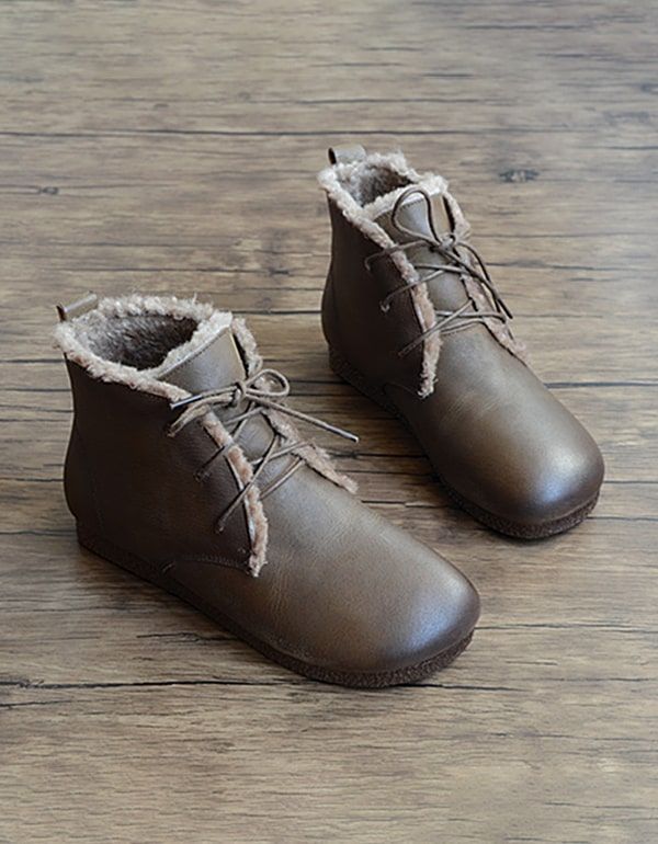 Retro-leder Handgefertigte Damen-kurzstiefel Plüsch