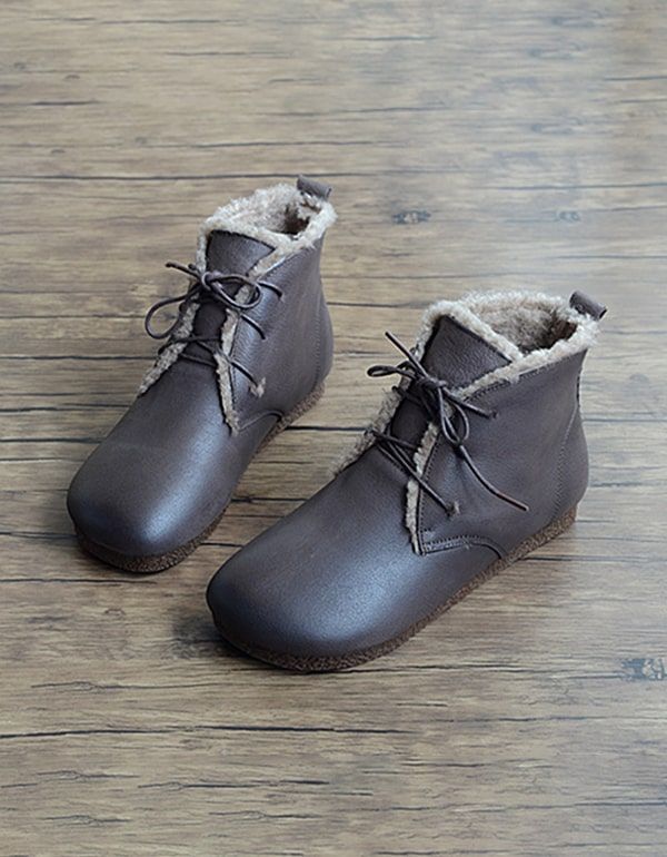 Retro-leder Handgefertigte Damen-kurzstiefel Plüsch