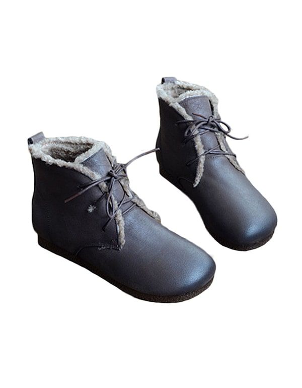 Retro-leder Handgefertigte Damen-kurzstiefel Plüsch