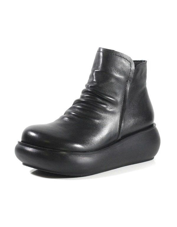 Retro-leder-plüsch-damen-keilstiefel