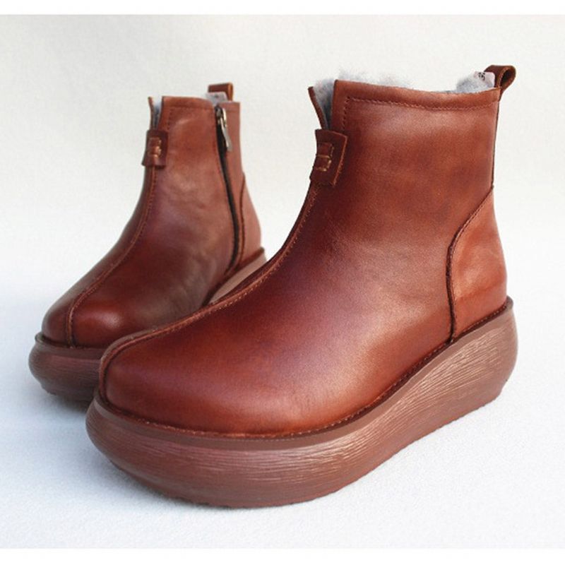 Retro-leder-winter-pelzinnenstiefel Mit Keilabsatz | Geschenk Schuhe