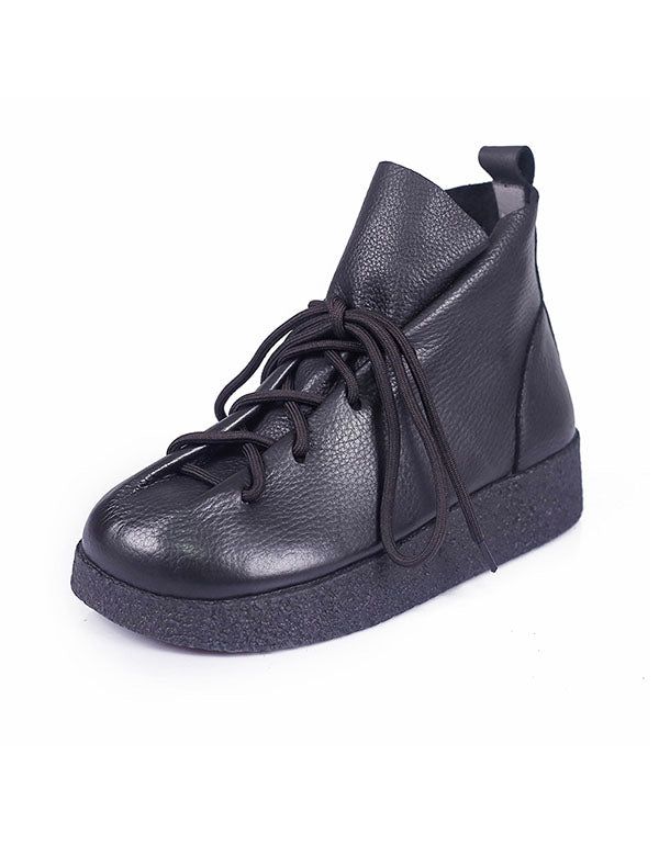 Retro-stiefeletten Aus Leder Mit Dicker Sohle Für Damen