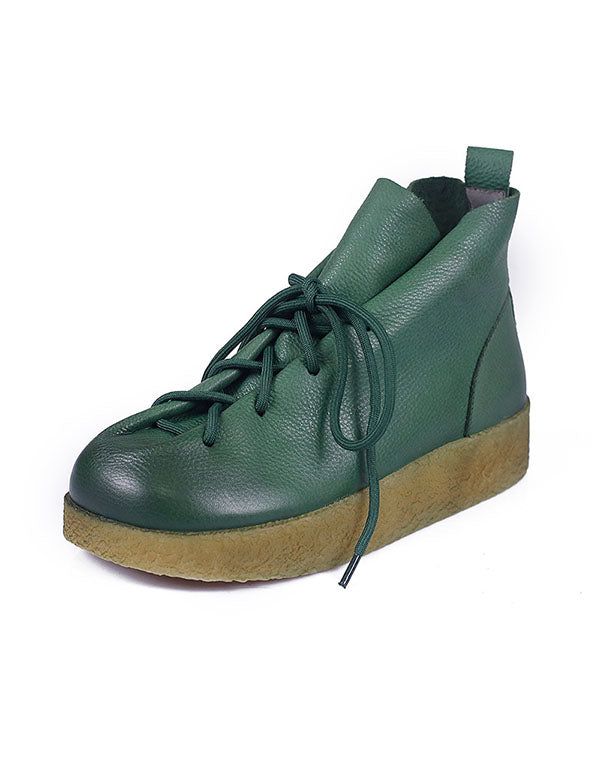 Retro-stiefeletten Aus Leder Mit Dicker Sohle Für Damen