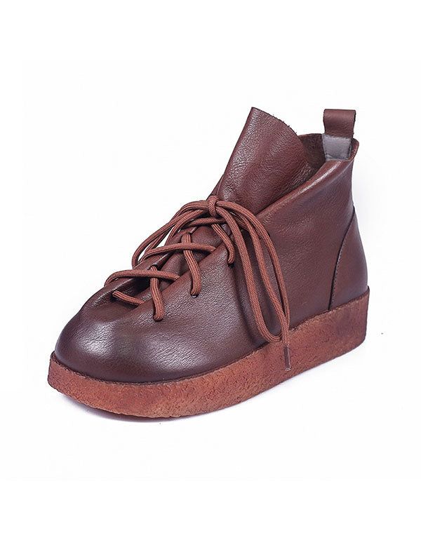 Retro-stiefeletten Aus Leder Mit Dicker Sohle Für Damen