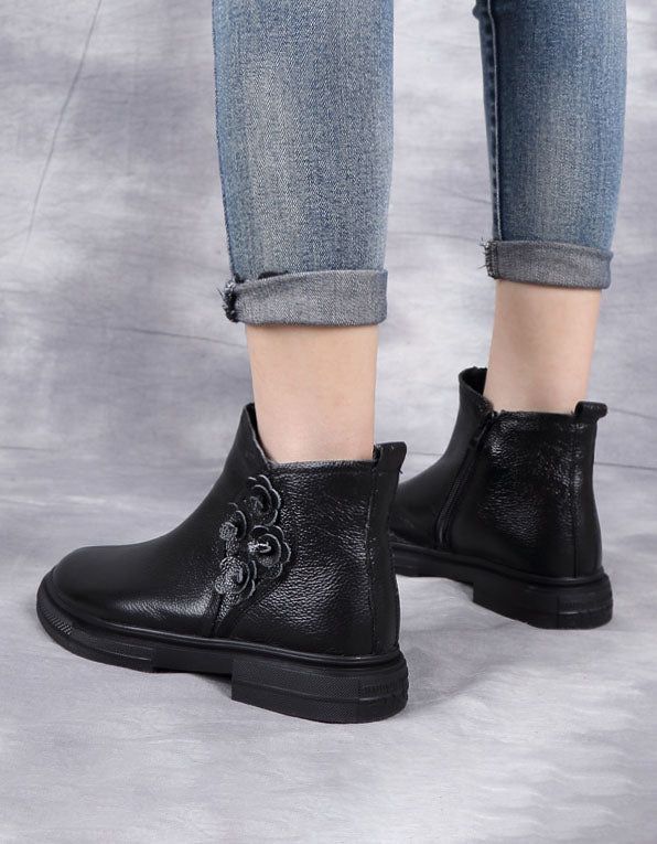 Retro-stiefeletten Aus Leder Mit Winterpelzfutter