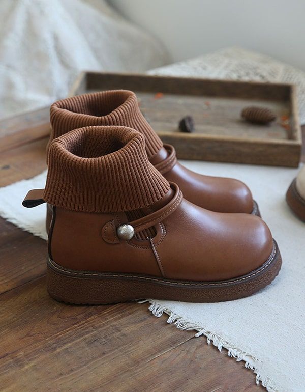 Rundkopf Handgefertigte Retro-stiefel Aus Plüsch