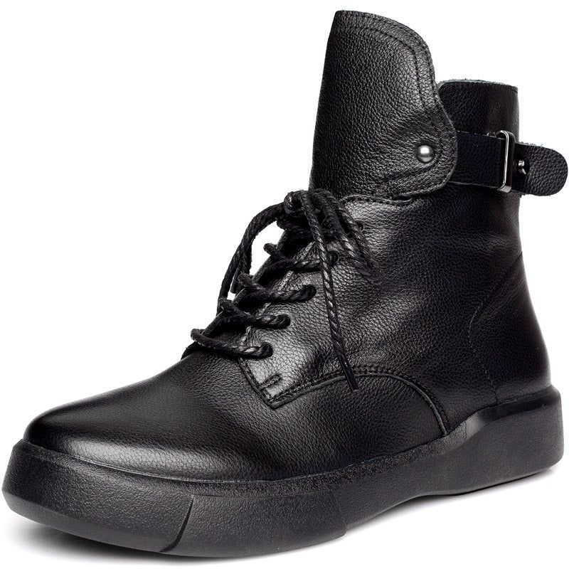 Schwarze Retro-stiefeletten Aus Leder Für Damen