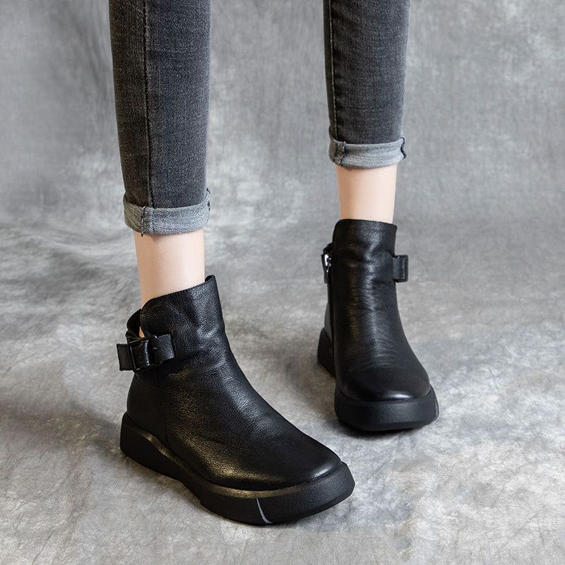 Schwarze Retro-stiefeletten Aus Leder Für Damen