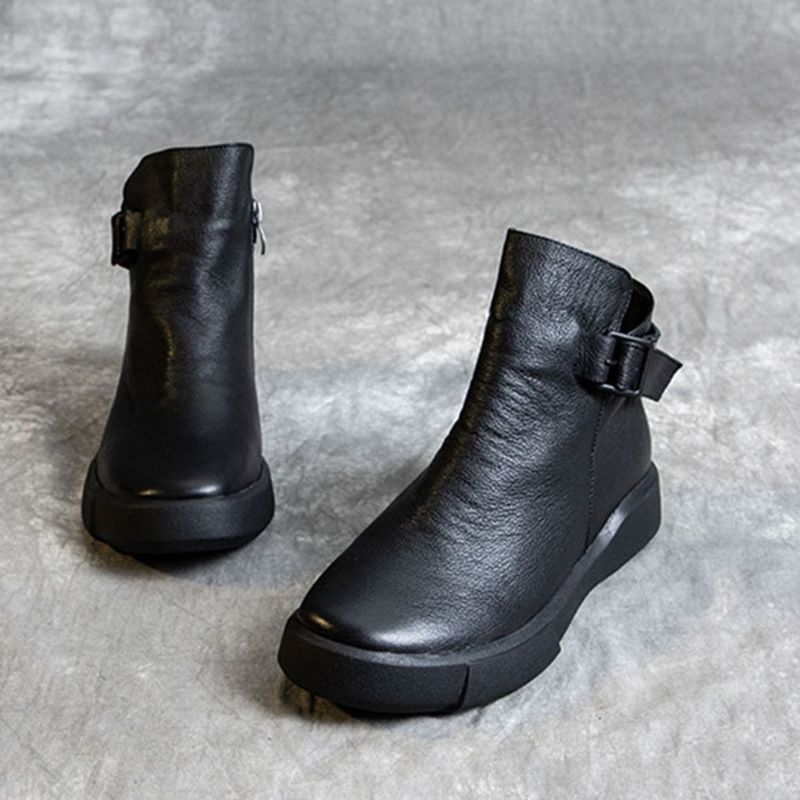 Schwarze Retro-stiefeletten Aus Leder Für Damen