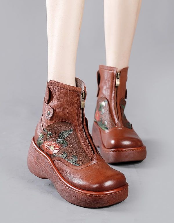 Wasserdichte Wild Head Retro-leder-plateaustiefel