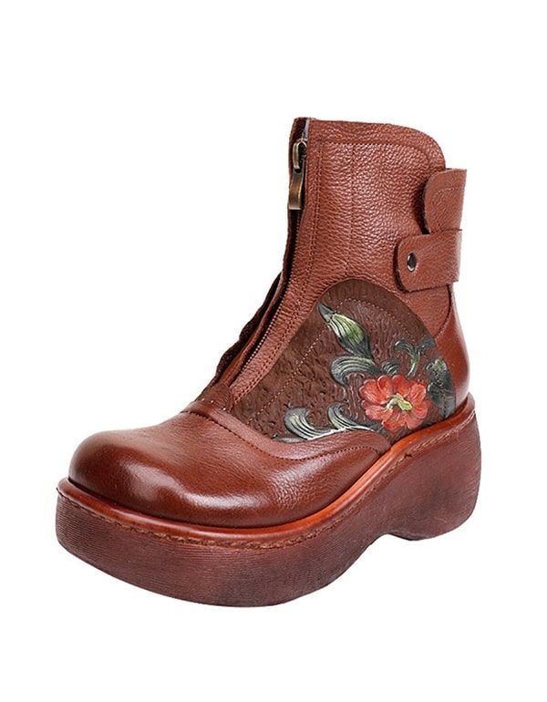 Wasserdichte Wild Head Retro-leder-plateaustiefel