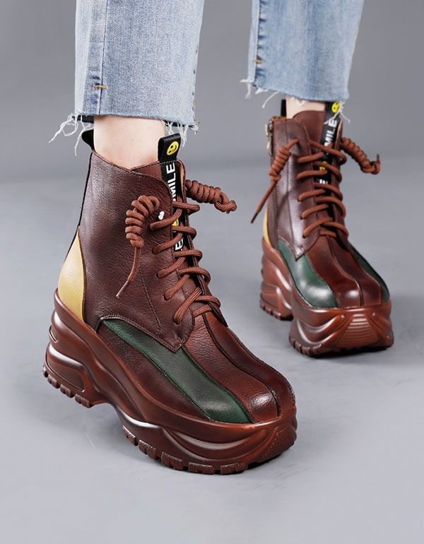 Winter Herbst Farblich Passende Leder Retro Plateaustiefel