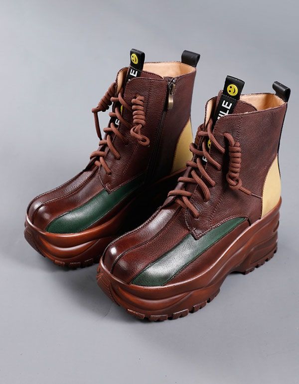 Winter Herbst Farblich Passende Leder Retro Plateaustiefel