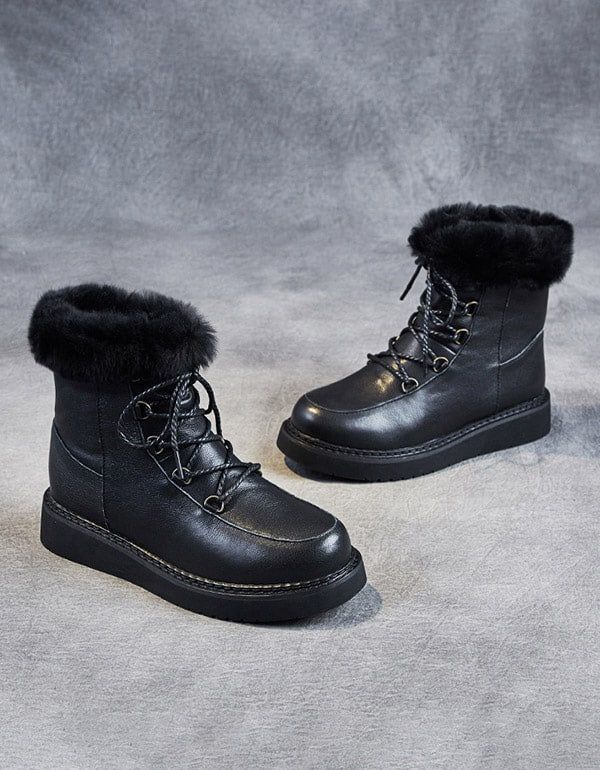 Winter Pelz Retro Leder Schneestiefel Damen