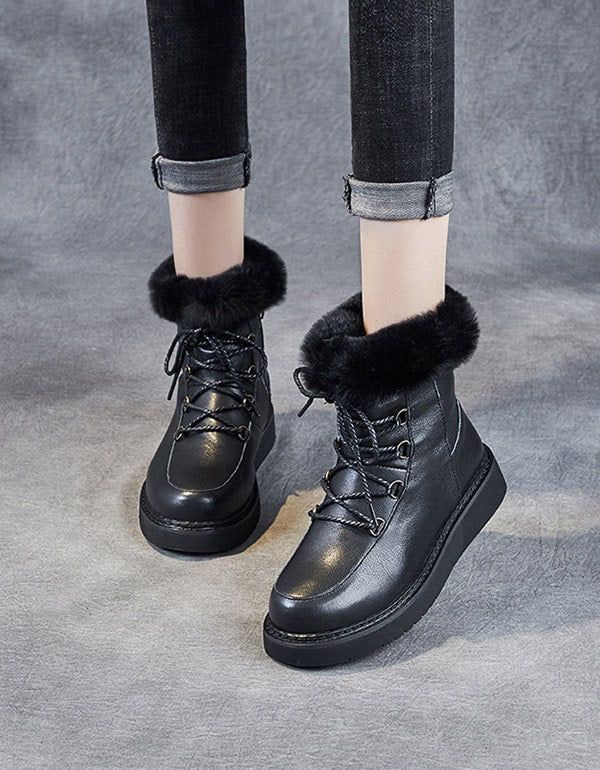 Winter Pelz Retro Leder Schneestiefel Damen