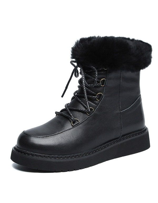 Winter Pelz Retro Leder Schneestiefel Damen