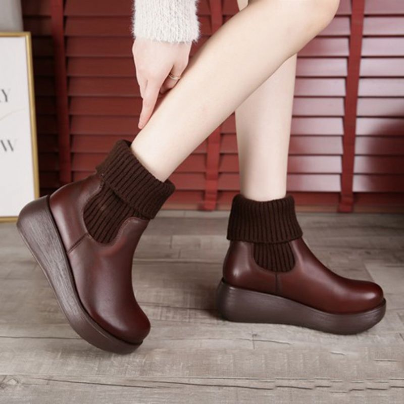 Winter Retro Leder Damen Kurzstiefel | Geschenk Schuhe