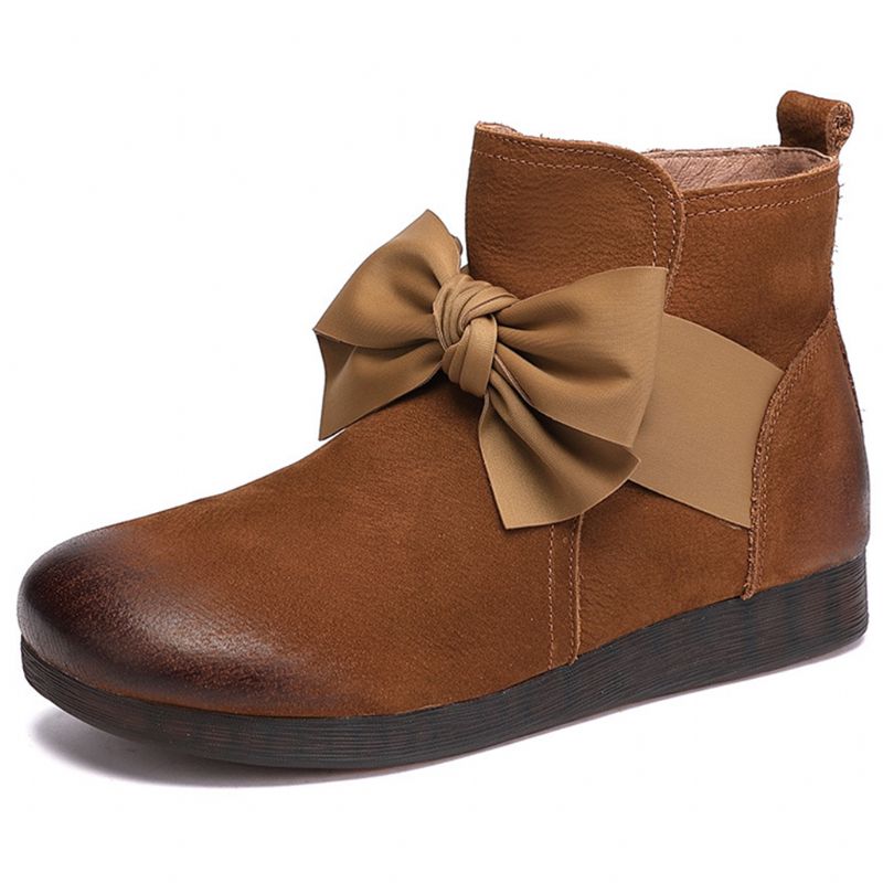 Winter Retro Leder Handgefertigte Bowknot Damenstiefel