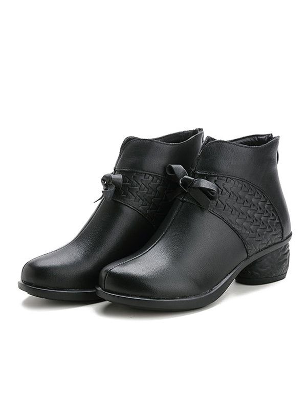 Winter Retro Leder Kurze Schwarze Stiefel