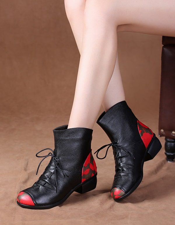 Bedruckte Klobige Lederstiefel Im Retro-ethno-stil