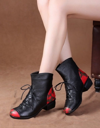 Bedruckte Klobige Lederstiefel Im Retro-ethno-stil