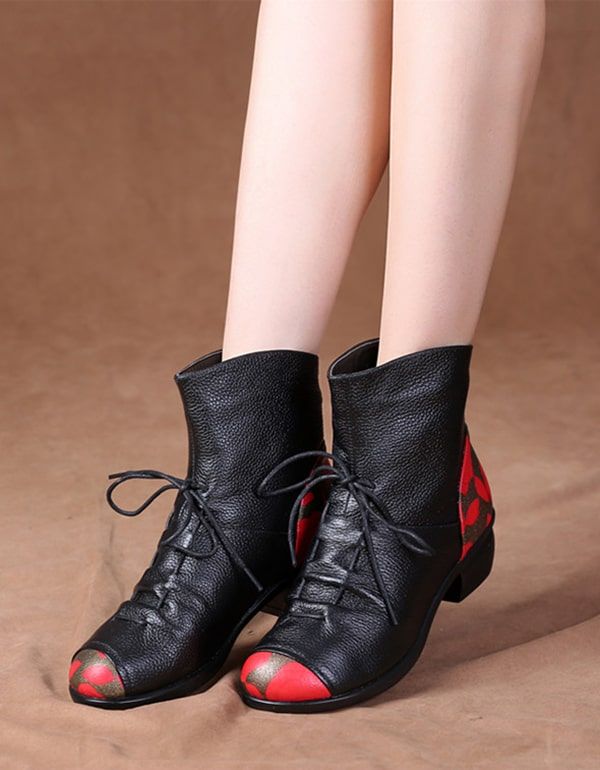 Bedruckte Klobige Lederstiefel Im Retro-ethno-stil