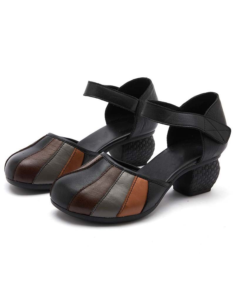 Bunte Retro-sandalen Mit Dicken Absätzen Und Rundem Kopf