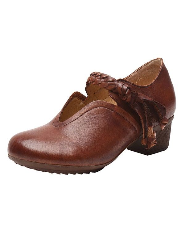 Damen-retro-leder Gewebte Klobige Schuhe