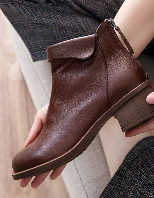 Damenstiefel Mit Klobigem Absatz Aus Leder Im Retro-stil