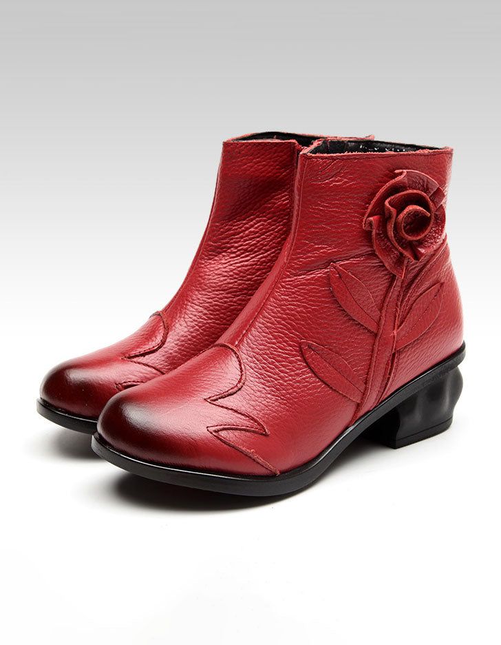 Ethno-stil Blume Ankle Chunky Bootie