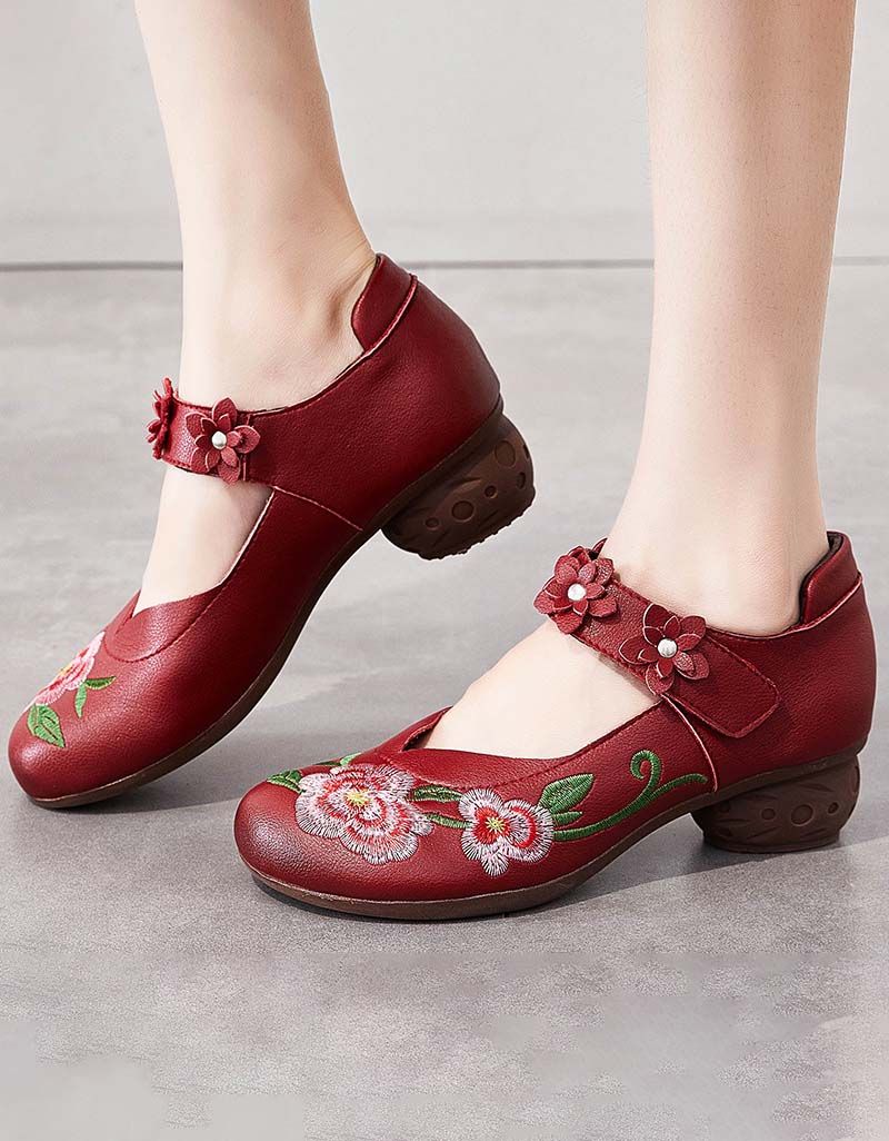 Ethno-stil Stickerei Blume Retro Chunky Sandalen