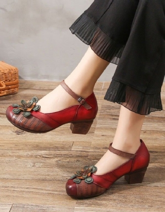 Frauen Retro Chunky Heels Rote Pumps