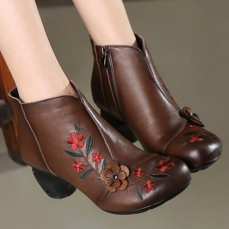 Gestickte Blumen Retro Chunky Boots Damen