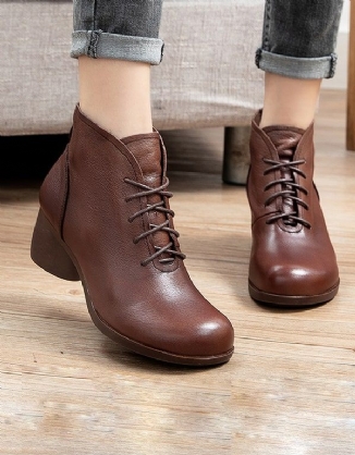 Handgefertigte Retro-leder-chunky-damenstiefel