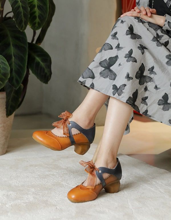 Handgefertigte Vintage Elegante Chunky Heels