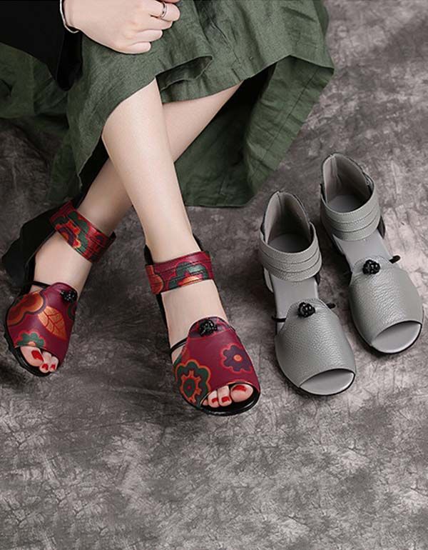 Handgemachte Chunky Sandalen Im Ethno-stil Mit Fischzehe