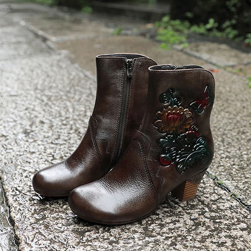 Handgemachte Vintage Chunky Mid Boots