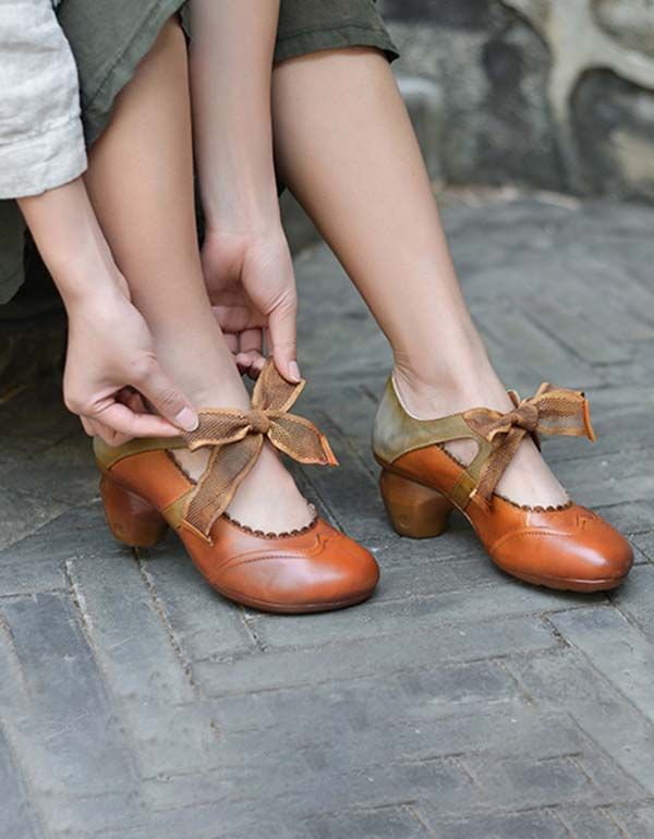 Handgemachte Vintage Elegant Ballet Chunky Heels