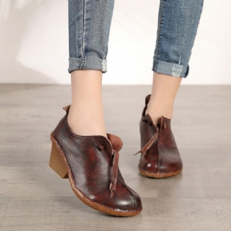 Herbst Leder Retro Elegante Chunky Heels