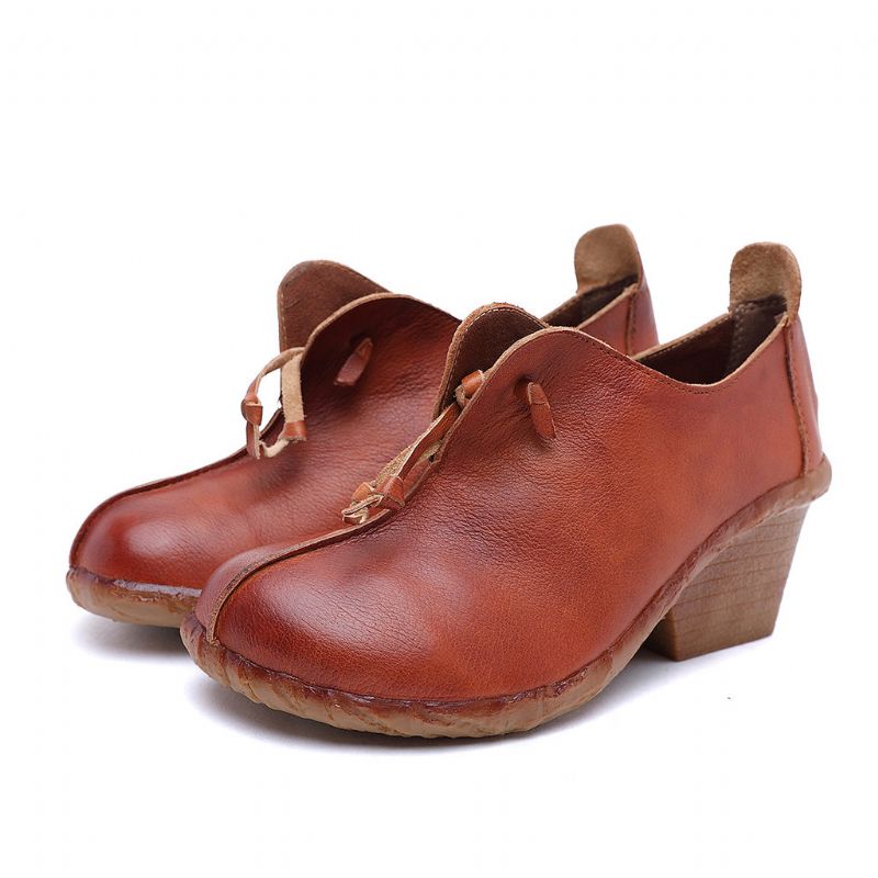 Herbst Leder Retro Elegante Chunky Heels